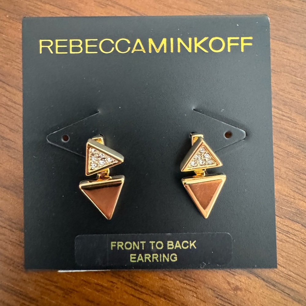NWT Rebecca Minkoff gold plated earnings triangle pave post back
